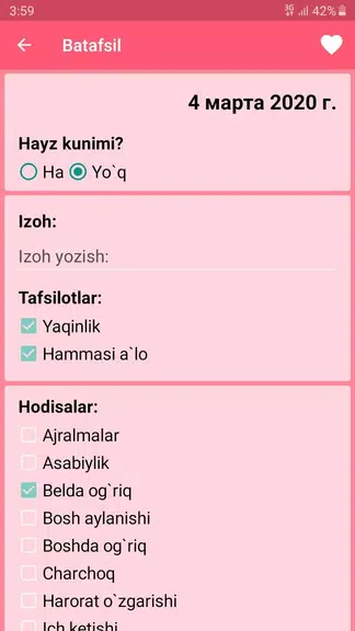 Ayollar kalendari va kundaligi スクリーンショット 2