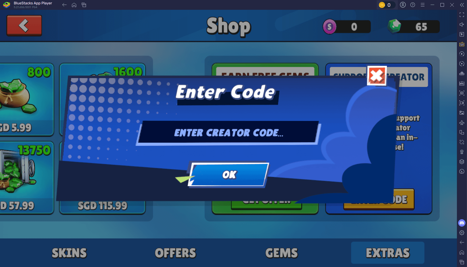 Stumble Guys – Redeem Code Interface