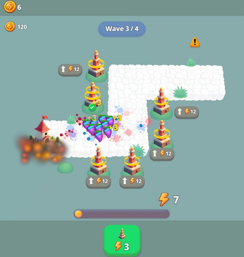 Screenshot of a simple track surrounded by towers from Blob Attack: Tower Defence