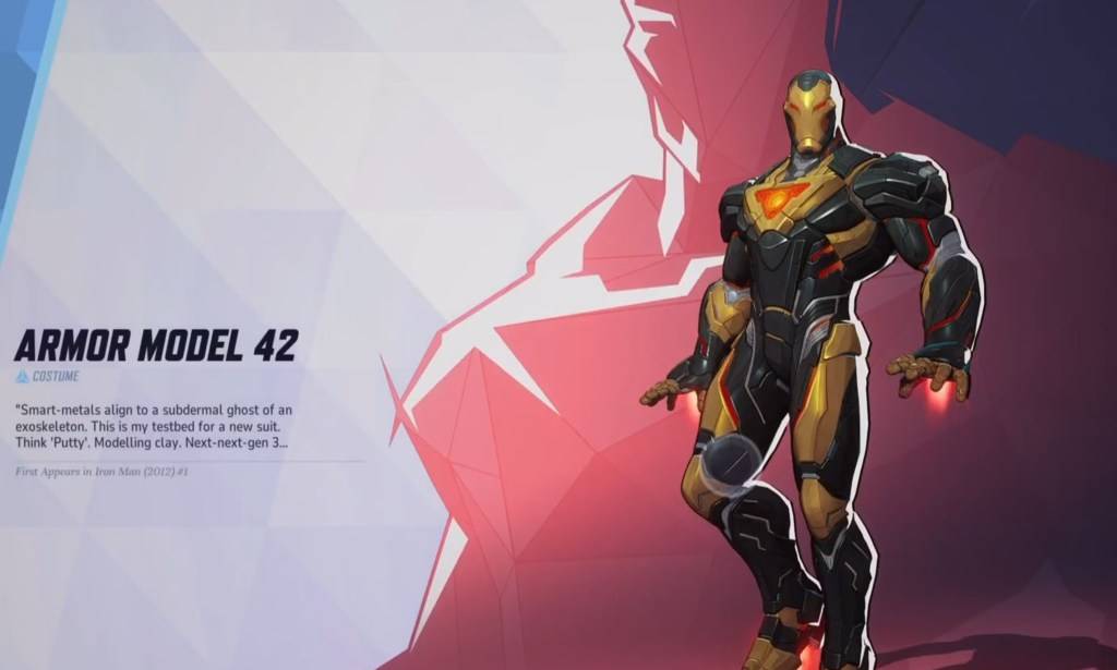 Iron Man in his Armor Model 42 skin  as part of an article about free Marvel Rivals skins.