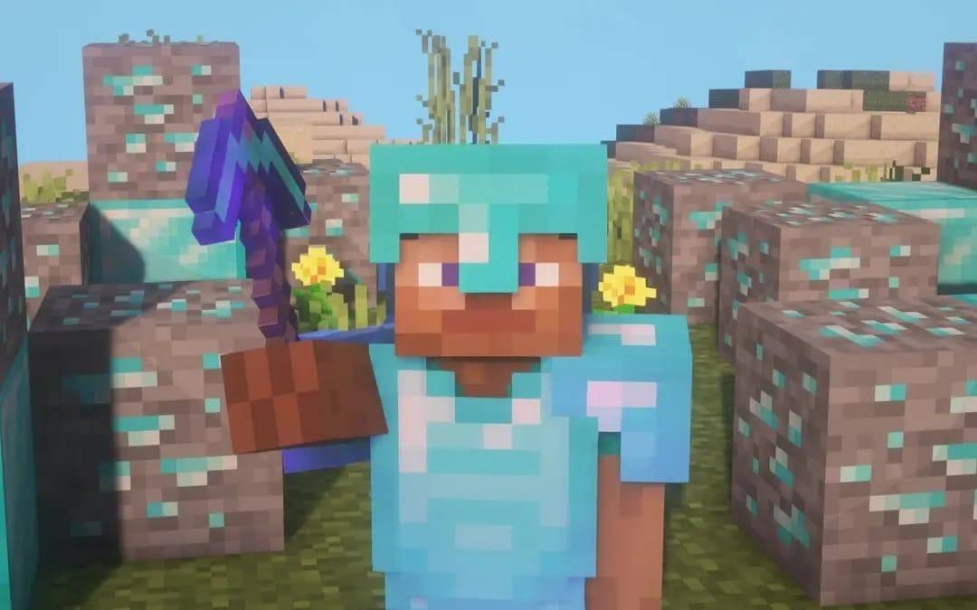 Minecraft character with pickaxe