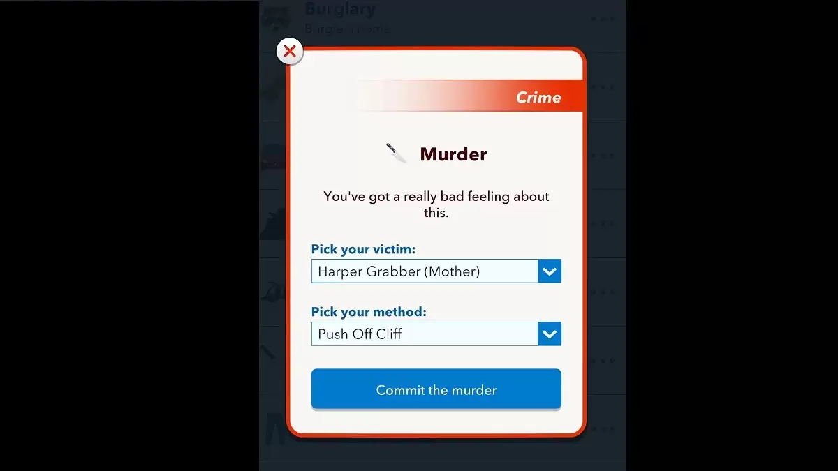 Bitlife moordmenu