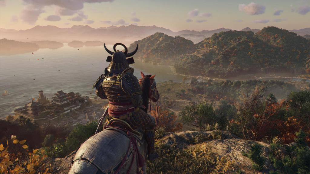 Yasuke views a coast vista in his mount, image from Ubisoft press center
