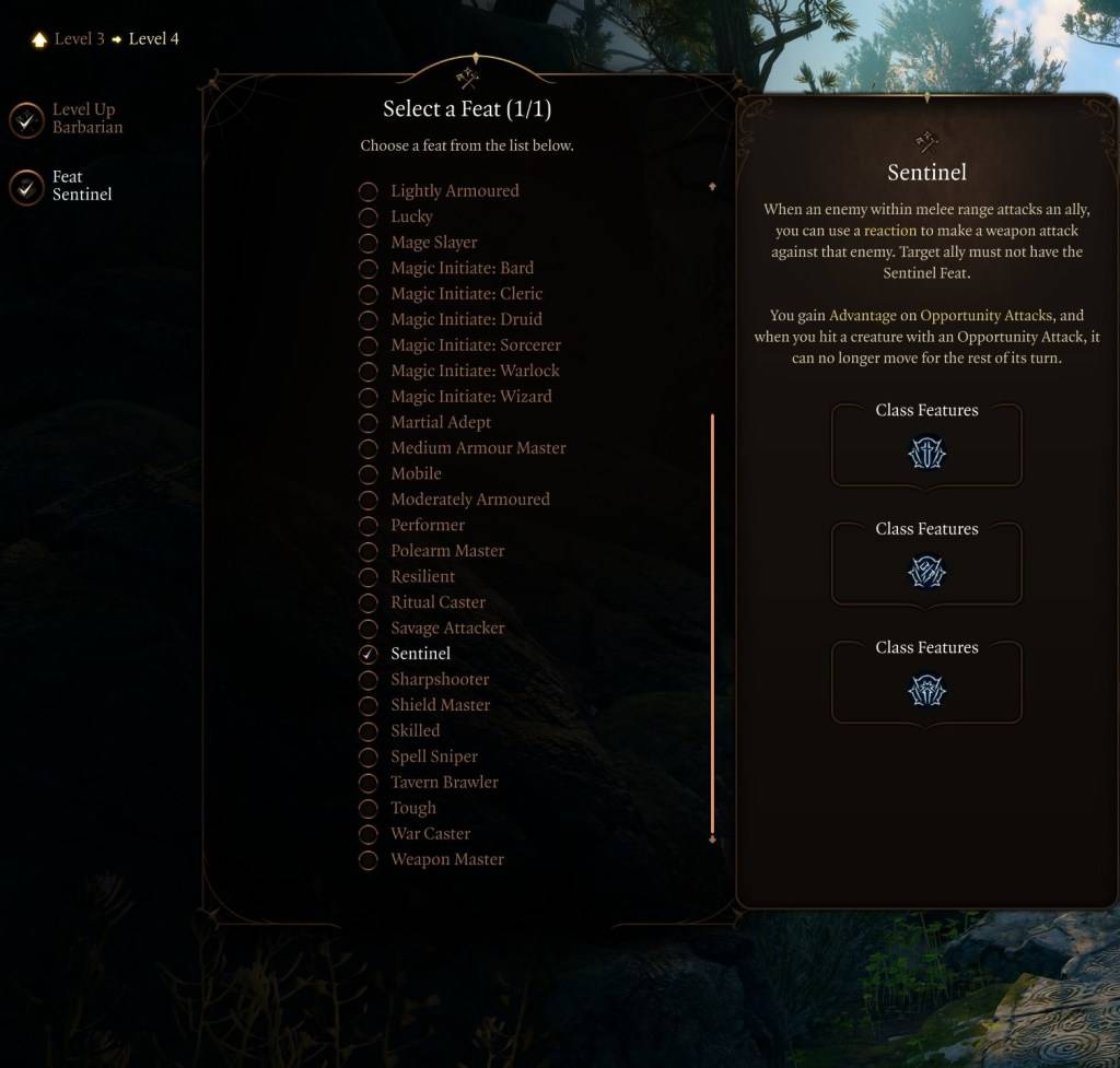 An image showing the Sentinel feat in Baldur's Gate 3 (BG3), as part of an article on the best feats to select for the class.